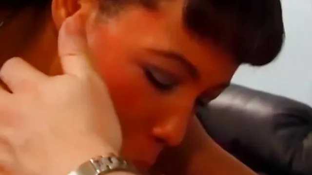 Dark-haired teen with hairy slit enjoys satisfying white guys