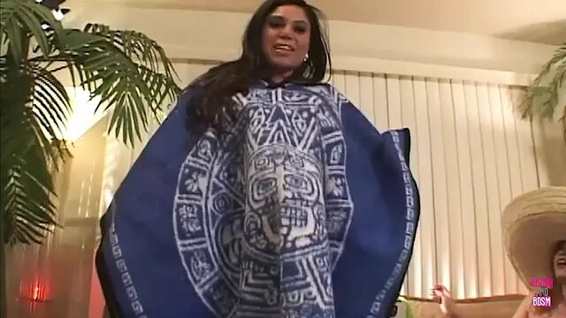 Masked man's blacked delight with busty, thick-lipped Latinas