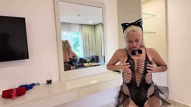Slutty milf in a snatch costume takes big dick in all holes