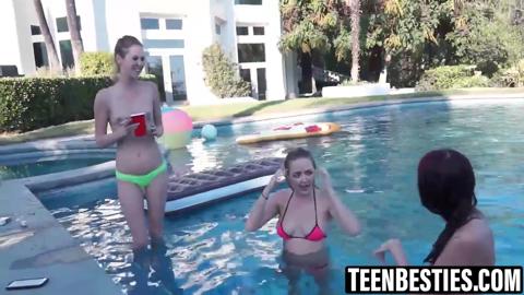 College teens get wild with a foursome by the pool