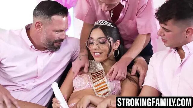 Teen slut Madison Wilde takes gangbanged on her birthday