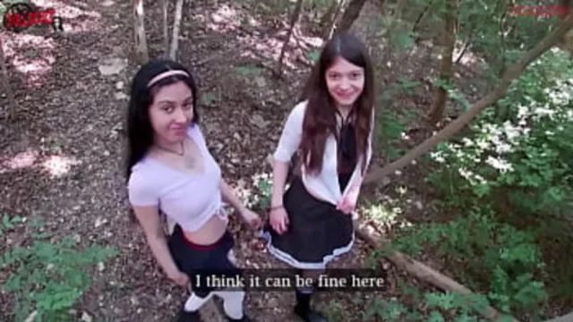 Outdoor threesome sex with 2 starnger teen girls