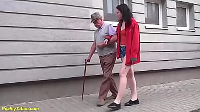Old man takes wild ride from cute teen with bush