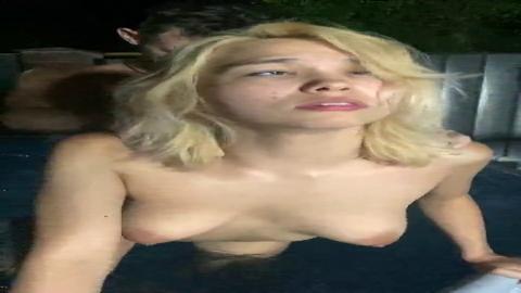  Lady pleasures herself by the pool