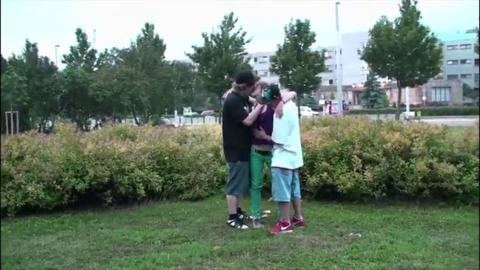 Blonde bombshell teen sex slave serviced by multiple dudes in public streets