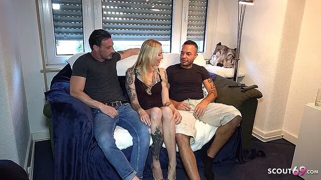 German blonde Lady Kitty Blair in MMF amateur threesome