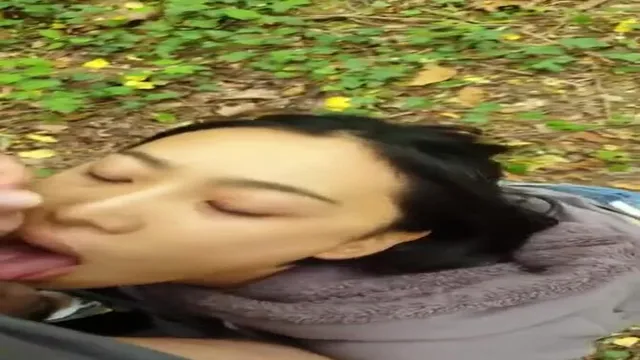Public GF swallows cock in the forest