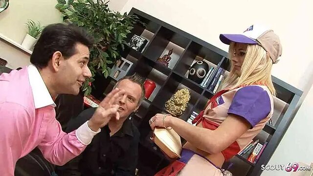 Slim teen seduced by mature men for rough anal DP