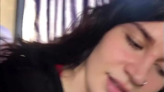 Young brunette teen sucks big cock on public bus