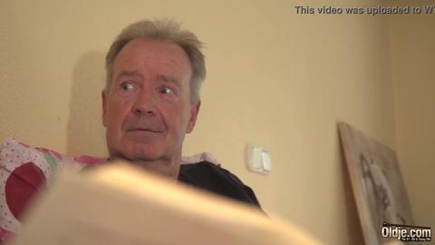Sexy teen slobbery head on gramps' massive load