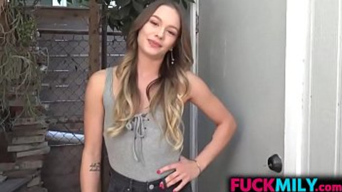 Sweet teen awaits stepdad's return for sex