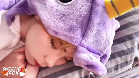 Awake in Kigurumi, Teen Sucks Hard, Cum on Face