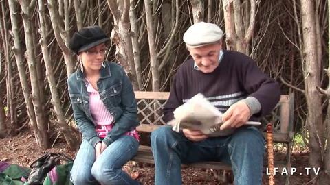 Young and gorgeous brown-haired beauty gets a nasty old perv